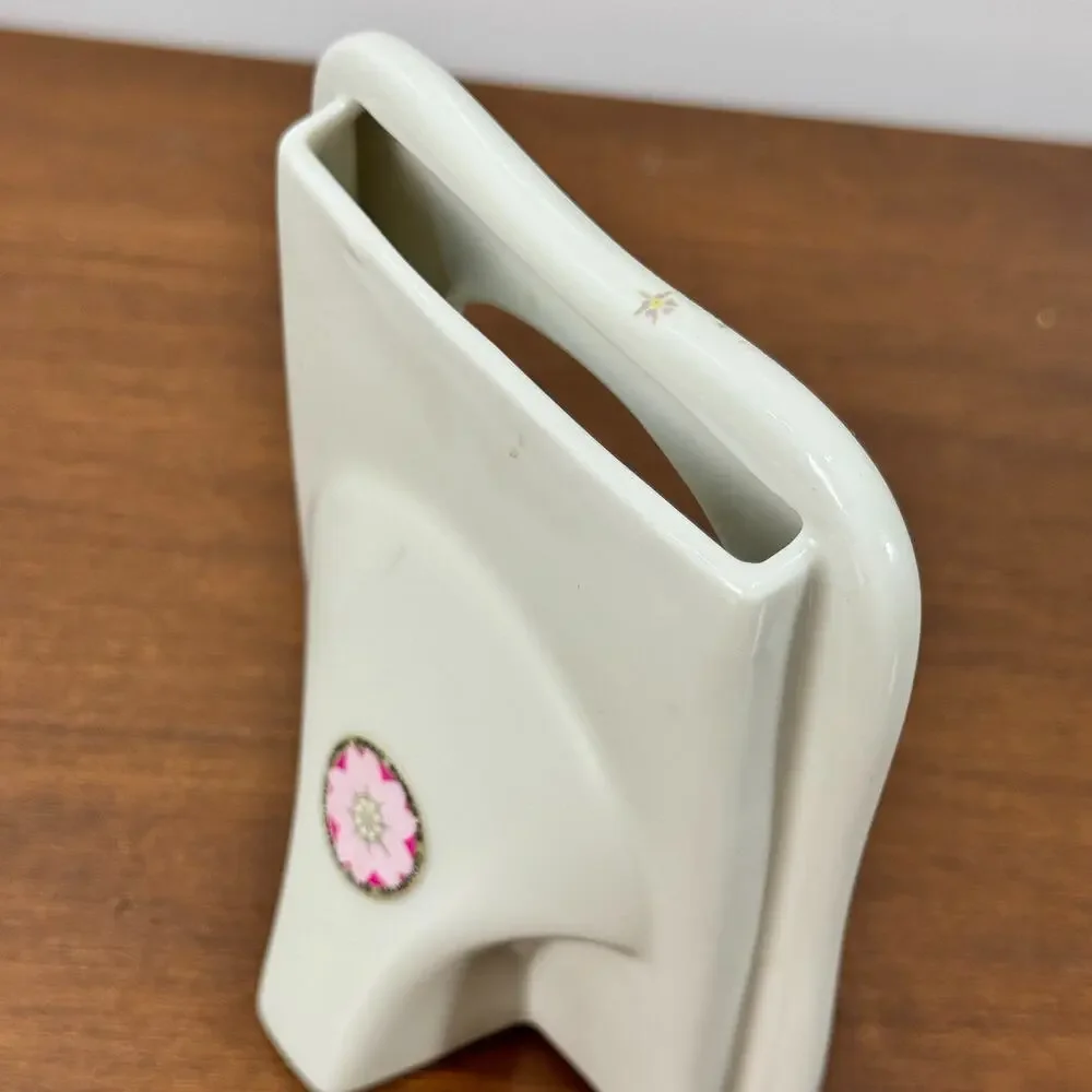Vintage Small Picture Frame White With Pink Flowers Japan Fred Roberts Pocket